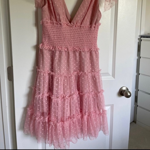 Pink Tulle Dress with tie on shoulder - Picture 2 of 4